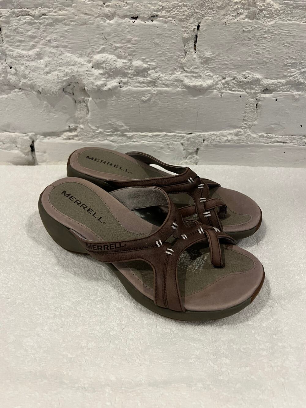 Merrell Women’s Sundial Bracken Slide On Leather Sandals Brown Size Size 5